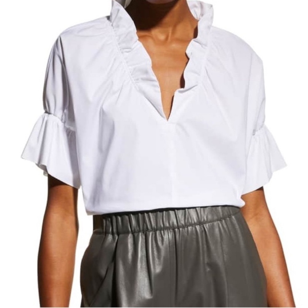 Finley White Ruffle V-Neck Blouse